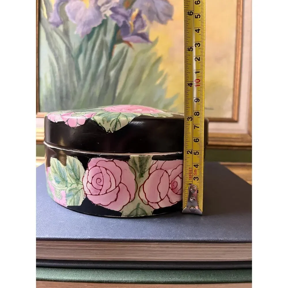 Vintage porcelain lidded trinket dish with floral pattern
